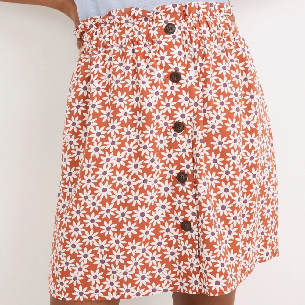 Madewell Floral Button-Front Mini Skirt in Orange and White